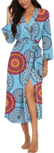 Kimono da donna leggero con manica 3/4, abito da camera da letto lungo, abbigliamento da sera casual, abito da sauna per donna (blu misto, XXL)