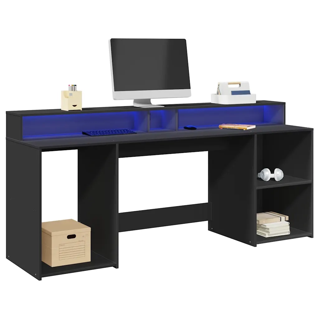 vidaXL Scrivania con Luci LED Nera 200x55x91 cm in Truciolato