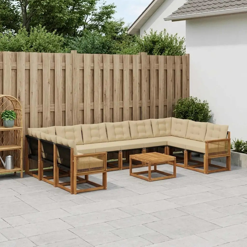 Set di divani da esterno con cuscino 11 pcs Naturale e Beige