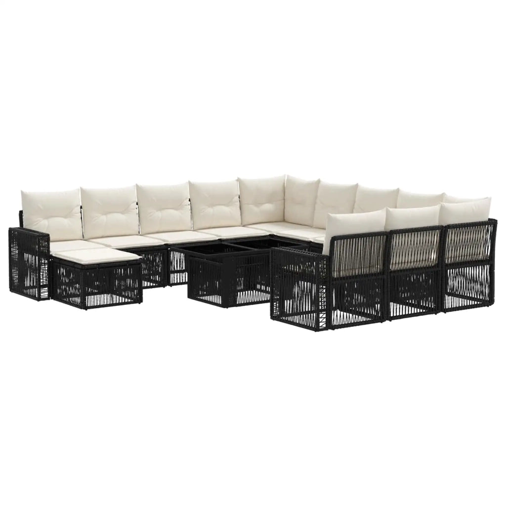 Set Divano da Giardino 13 pz Nero e Bianco Crema polyrattan 3436888