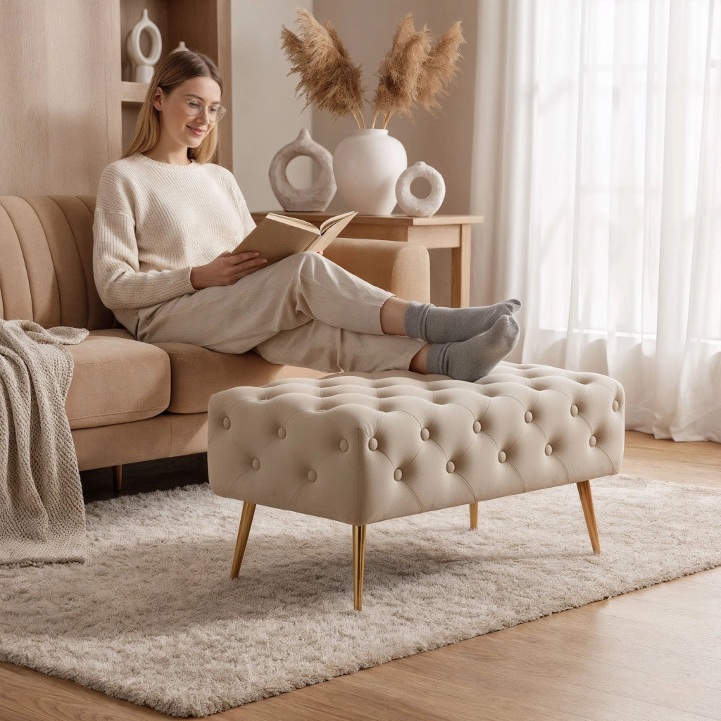 Panca imbottita in velluto trapuntato 80 cm MADRID Beige
