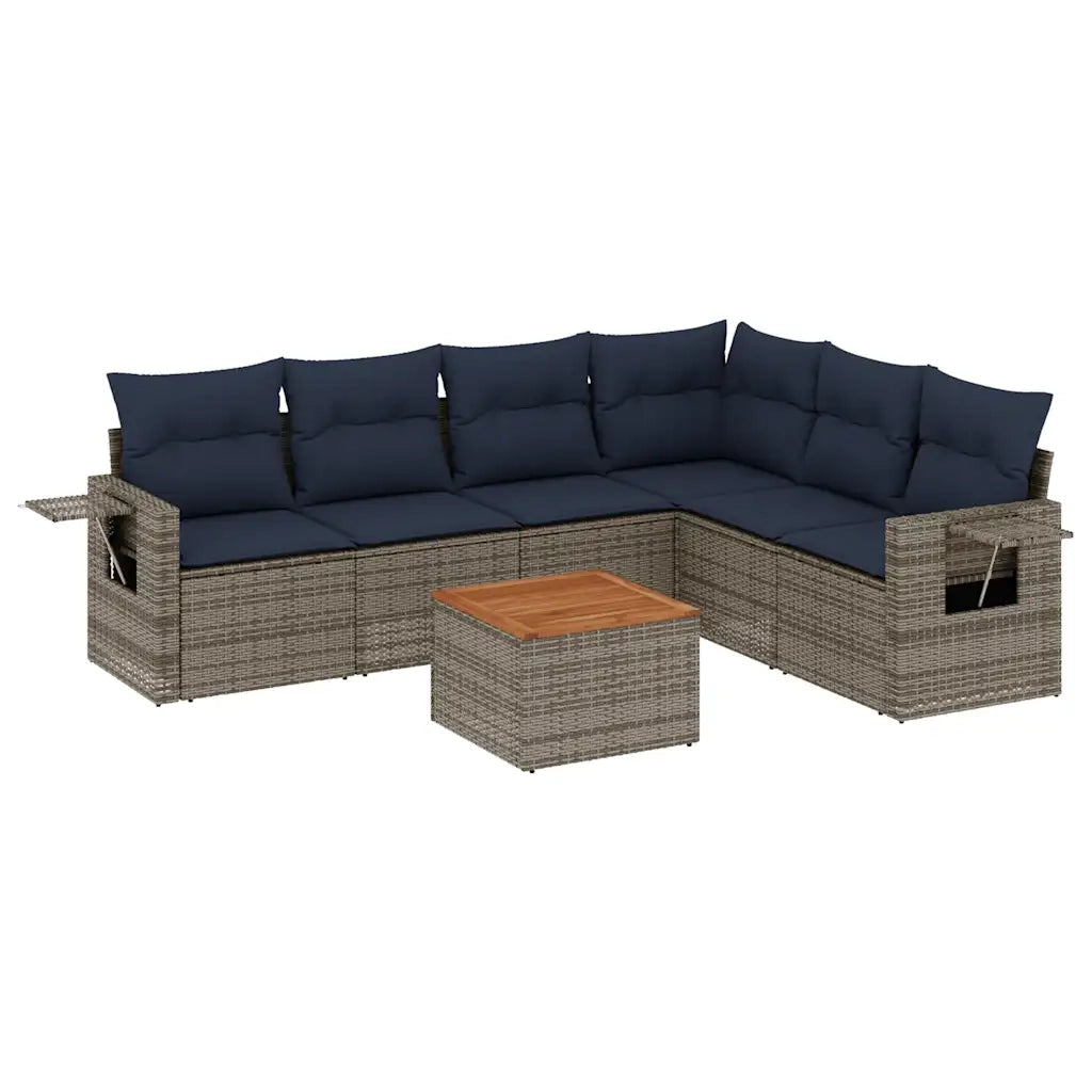 Set Divani da Giardino 7 pz con Cuscini Grigio in Polyrattan 3224584