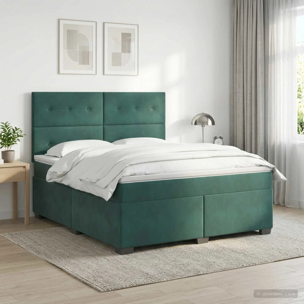 Letto box spring con materasso Verde Scuro 140 x 190 cm Velluto 3455105