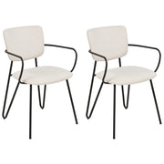 Set di 2 sedie da pranzo Rivestimento in tessuto strutturale in poliestere bianco crema Gambe in metallo nero Schienale curvo senza braccioli Design moderno e contemporaneo