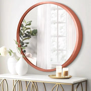 Specchio da parete rotondo in metallo con cornice per bagno, soggiorno, camera da letto, ingresso, rosso