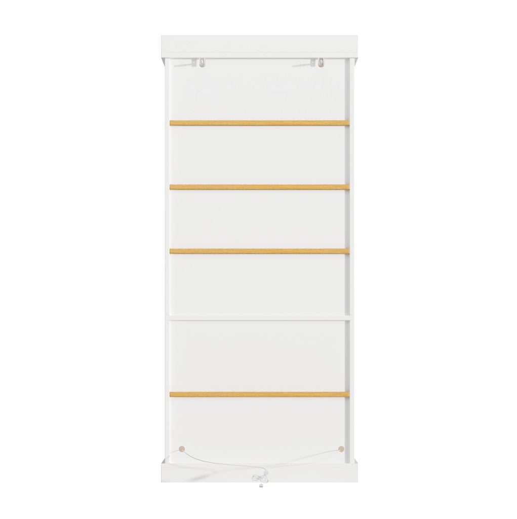 Armadio alto 80x40x180 cm con luci LED e 2 dispositivi antiribaltamento in MDF e vetro bianco