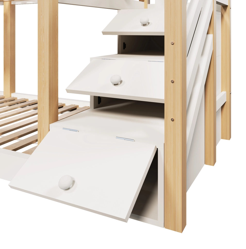 Letto a soppalco per bambini 90x200 cm con lavagna; scala contenitore in legno e bianco