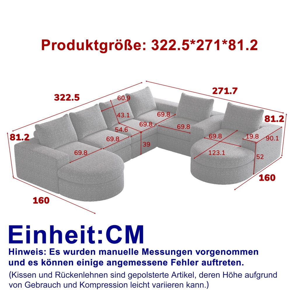 Divano angolare modulare in ciniglia con cuscini poggiatesta e chaise longue reversibile grigio