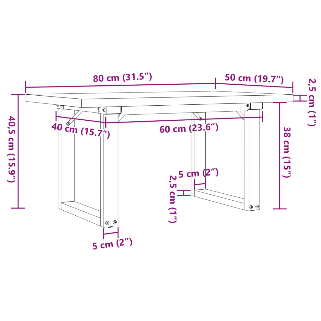 Tavolino Salotto Telaio a O 80x50x40,5cm Legno Pino e Acciaio