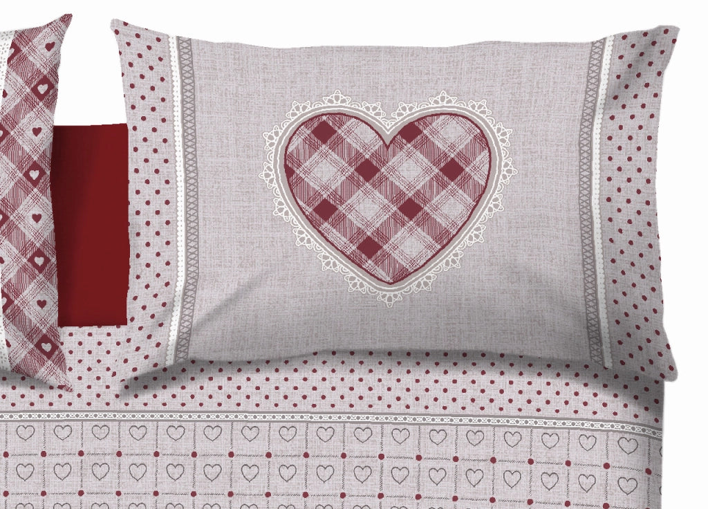 Copripiumino Sacco Piumone Pensieri Delicati Cotone Disegno Chalet - Matrimoniale - Rosso