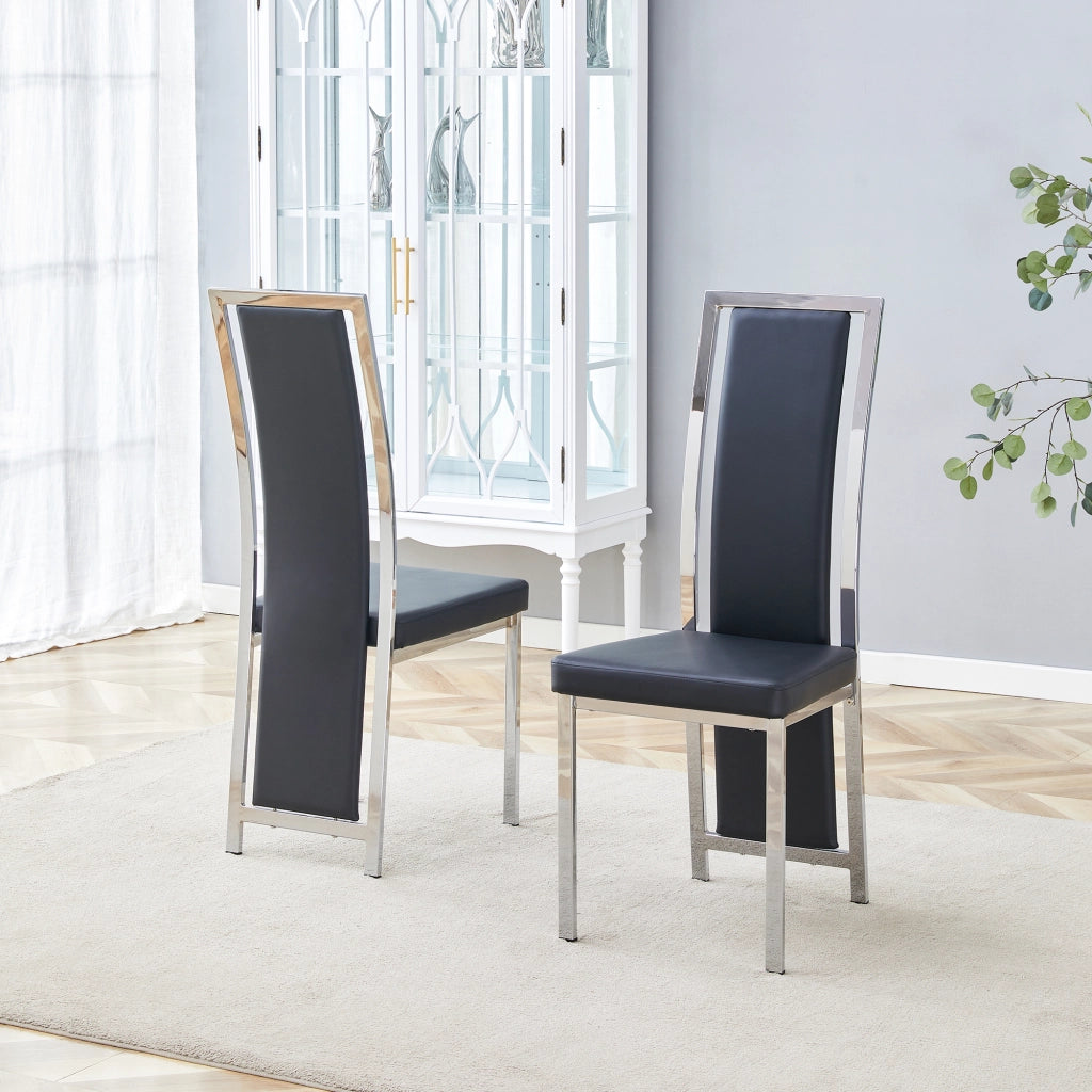 Sedie da Pranzo Set 2 Pezzi in Ecopelle Nera ¨C Xylo ¨C Gambe in Metallo Argentato, 109 cm