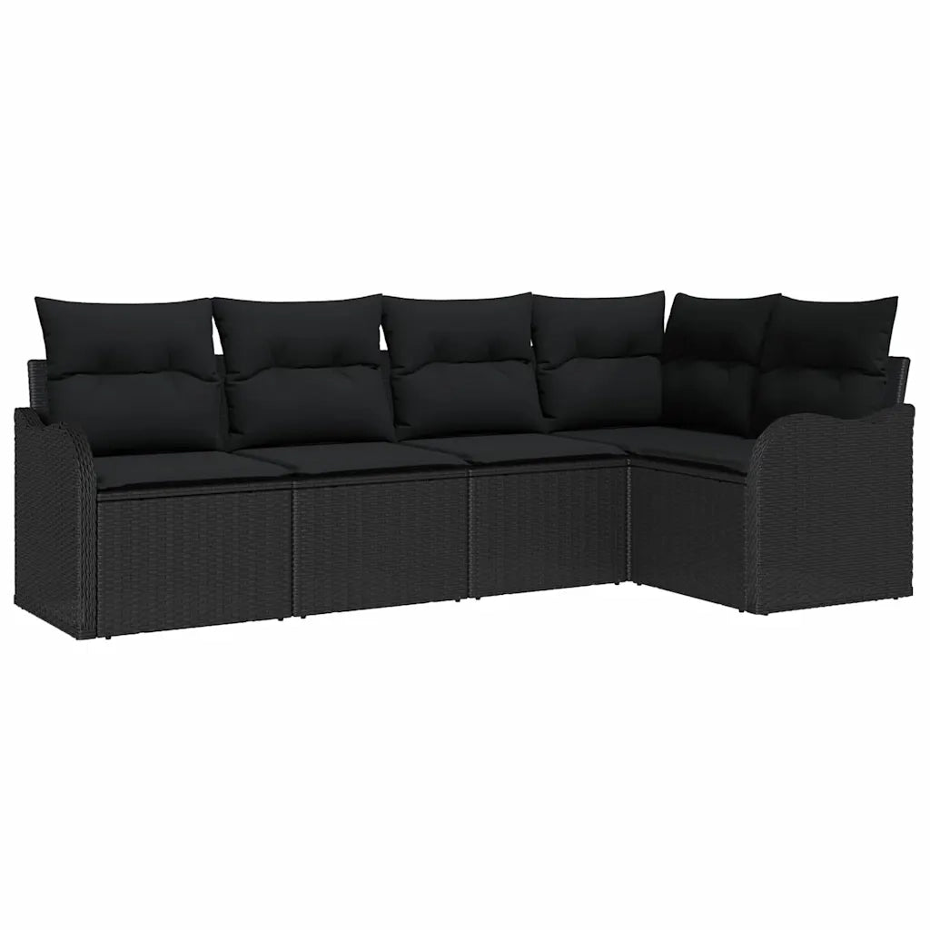 Set Divano da Giardino con archiviazione 5 pz | Set Salotto da Giardino Nero polyrattan