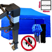 Gazebo 3x4,5m blu certificato IGNIFUGO pieghevole portatile estendibile richiudibile estensibile acciaio con laterali per fiere eventi stand chiosco tenda tendone mercato mercatino