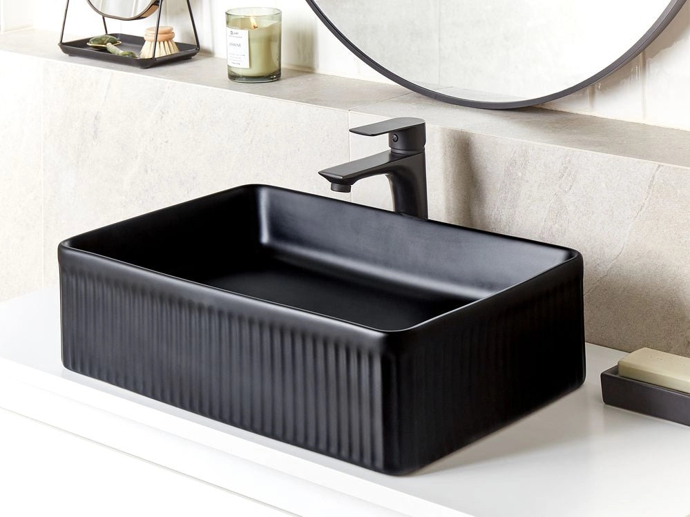 Lavandino da appoggio in ceramica nera 500 x 340 mm opaco Lavandino da bagno rettangolare stile moderno
