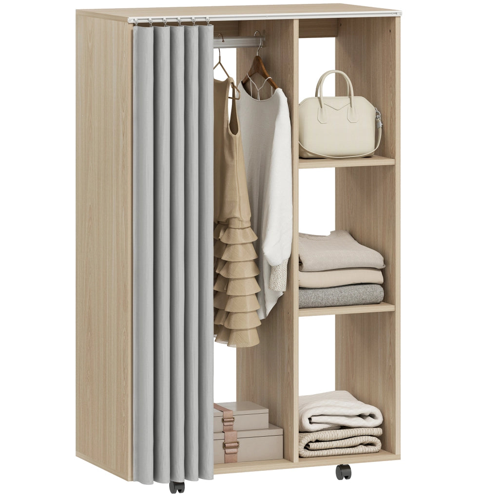 Armadio mobile con ruote ¨C zephmum ¨C effetto legno naturale 80x40x128 cm