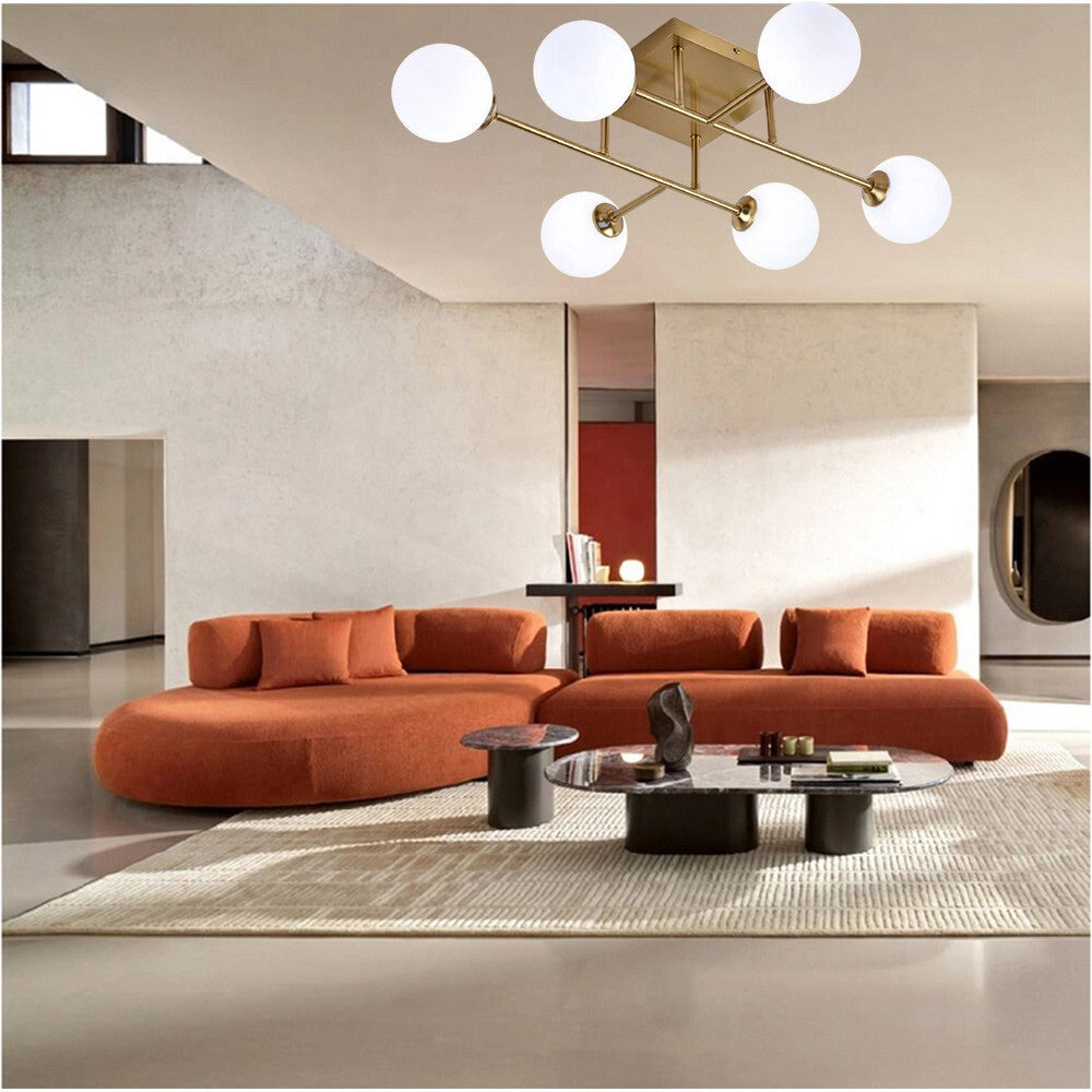 Trade Shop - Plafoniera Lampadario Da Soffitto Bronzo Minimal Struttura Metallo 6 Sfere Attacco G9 C77 -