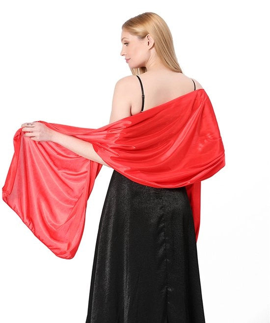 Stola per donna - Sciarpa per collo - 1 pezzo - Scialle - Cappuccio - Sciarpa moda - Sciarpa per donna - Soffice e idrorepellente - Scialle a forma di scialle lungo satinato - Scialli per abiti da sera - rosso - 200*70CM