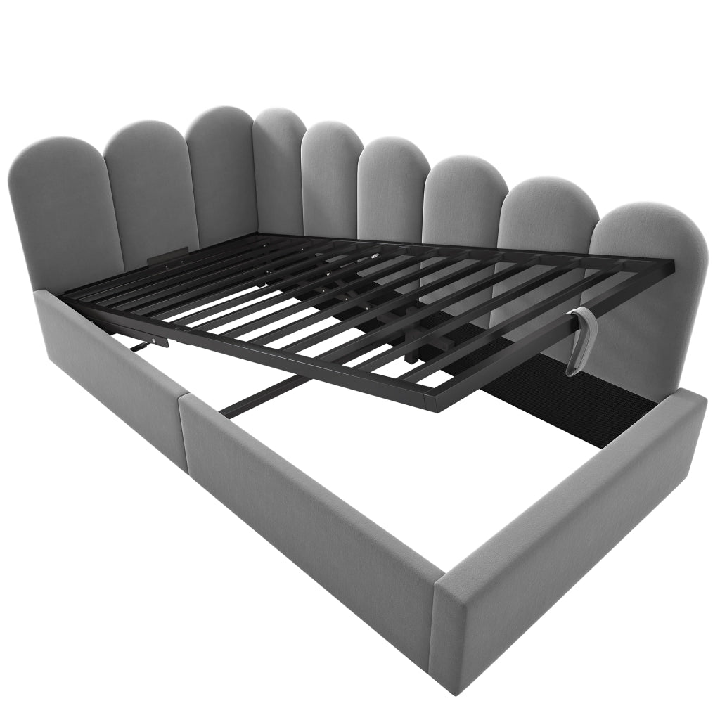 OKWISH Letto a Divano 90×190 cm, Letto Singolo con Vano Contenitore Idraulico, Sponde e Testiera, senza Materasso, in Velluto, Grigio