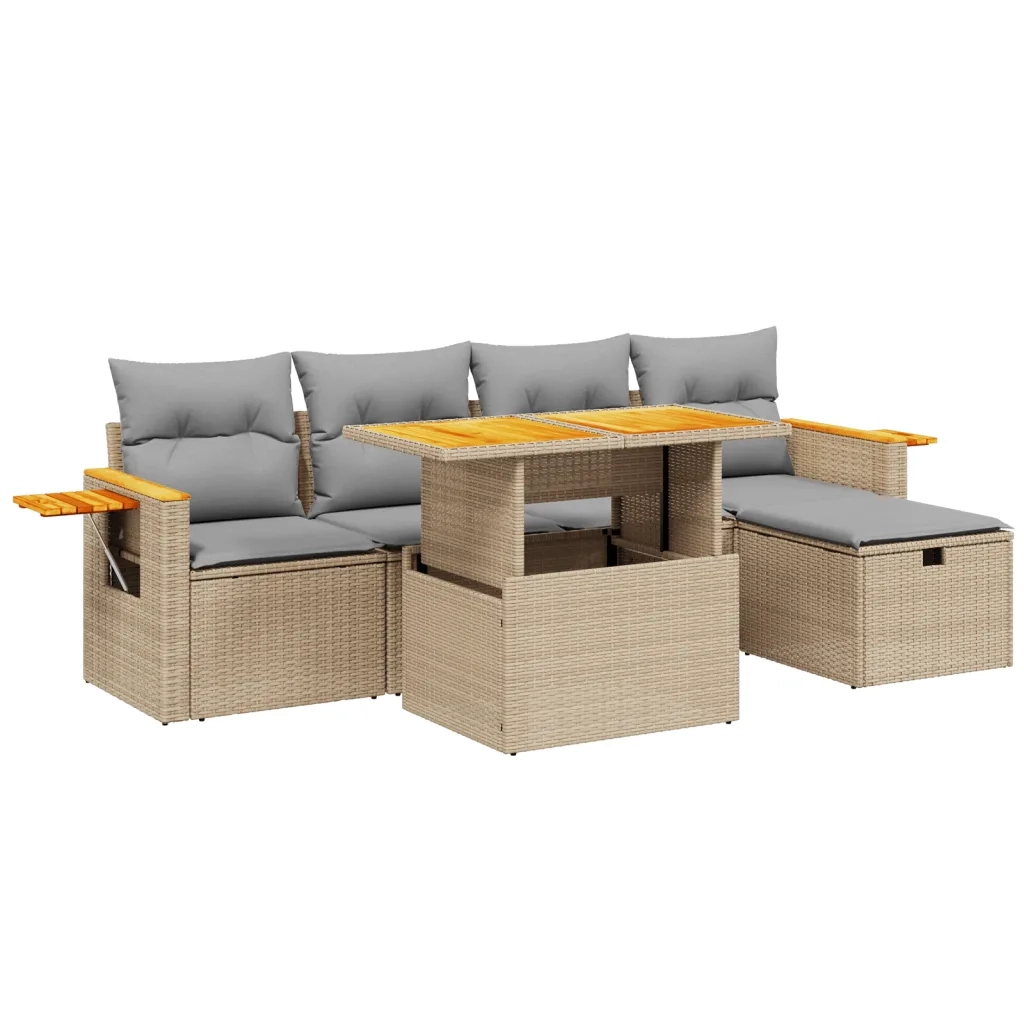 Set Divano da Giardino 6 pz con Cuscini Beige in Polyrattan 3276139