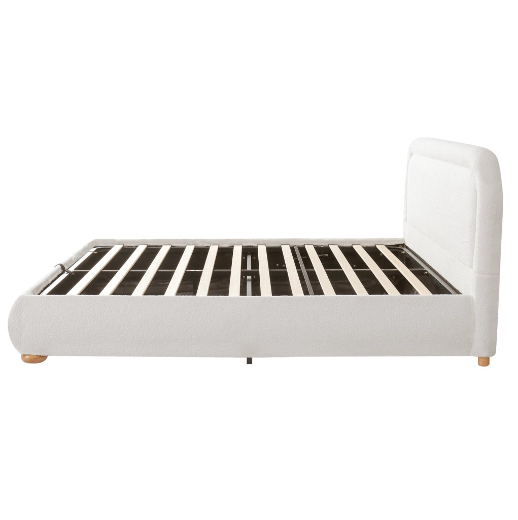 Letto 160x200 cm con contenitore idraulico e rete a doghe in boucl¨¦ bianco