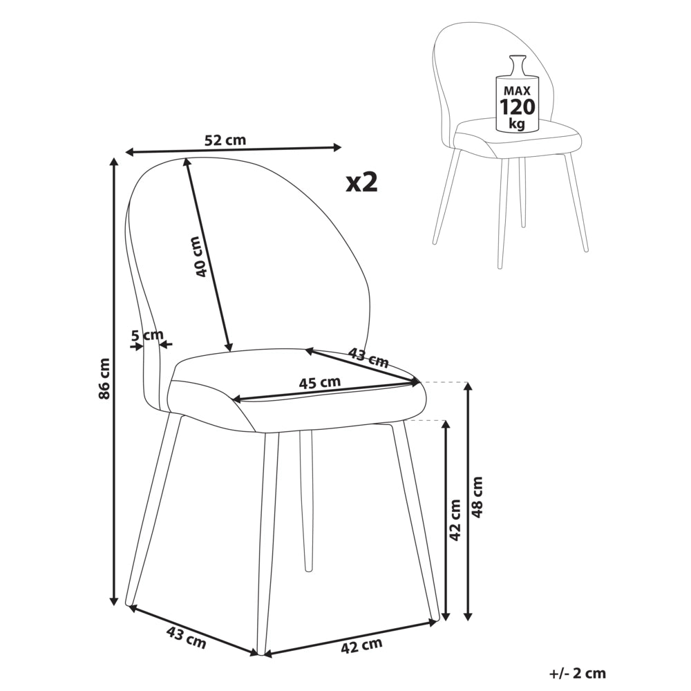 Set di 2 sedie da pranzo Rivestimento in velluto a coste Seduta imbottita Gambe in ferro bianco scuro