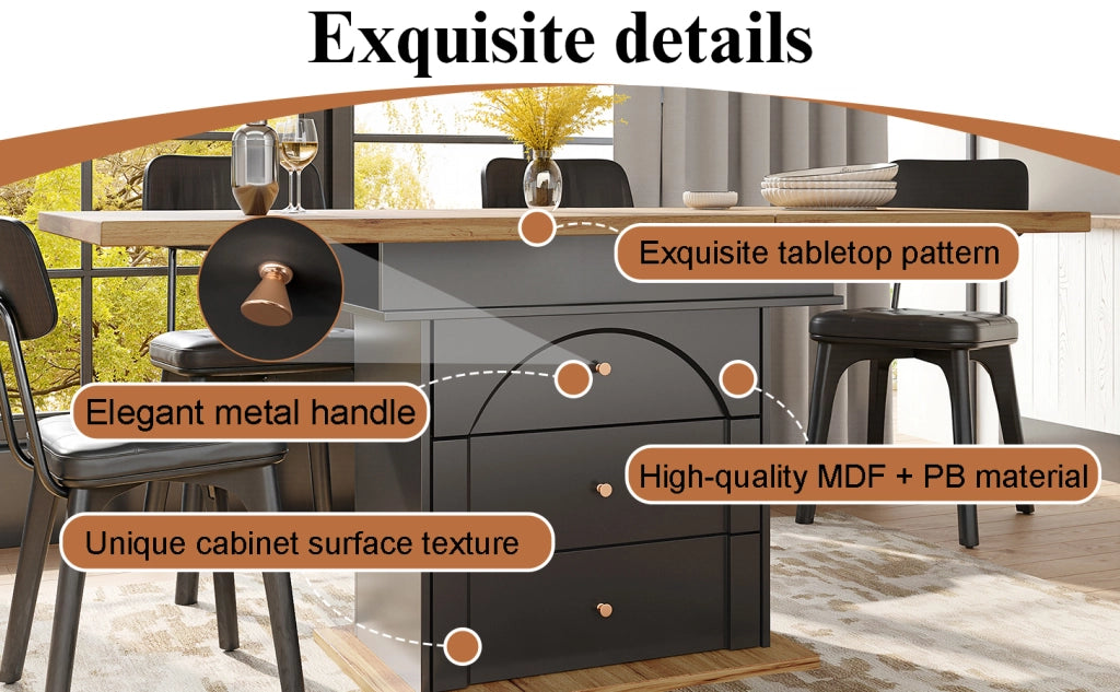 Tavolo da Pranzo Allungabile Pieghevole ¨C MINIMAL ¨C Nero, 110-140x80 cm, 4-6 Persone