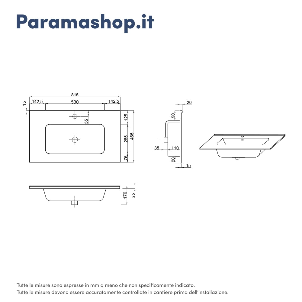 Mobile sospeso 80cm rovere scuro con due ante, vano a giorno e lavabo | Sauris