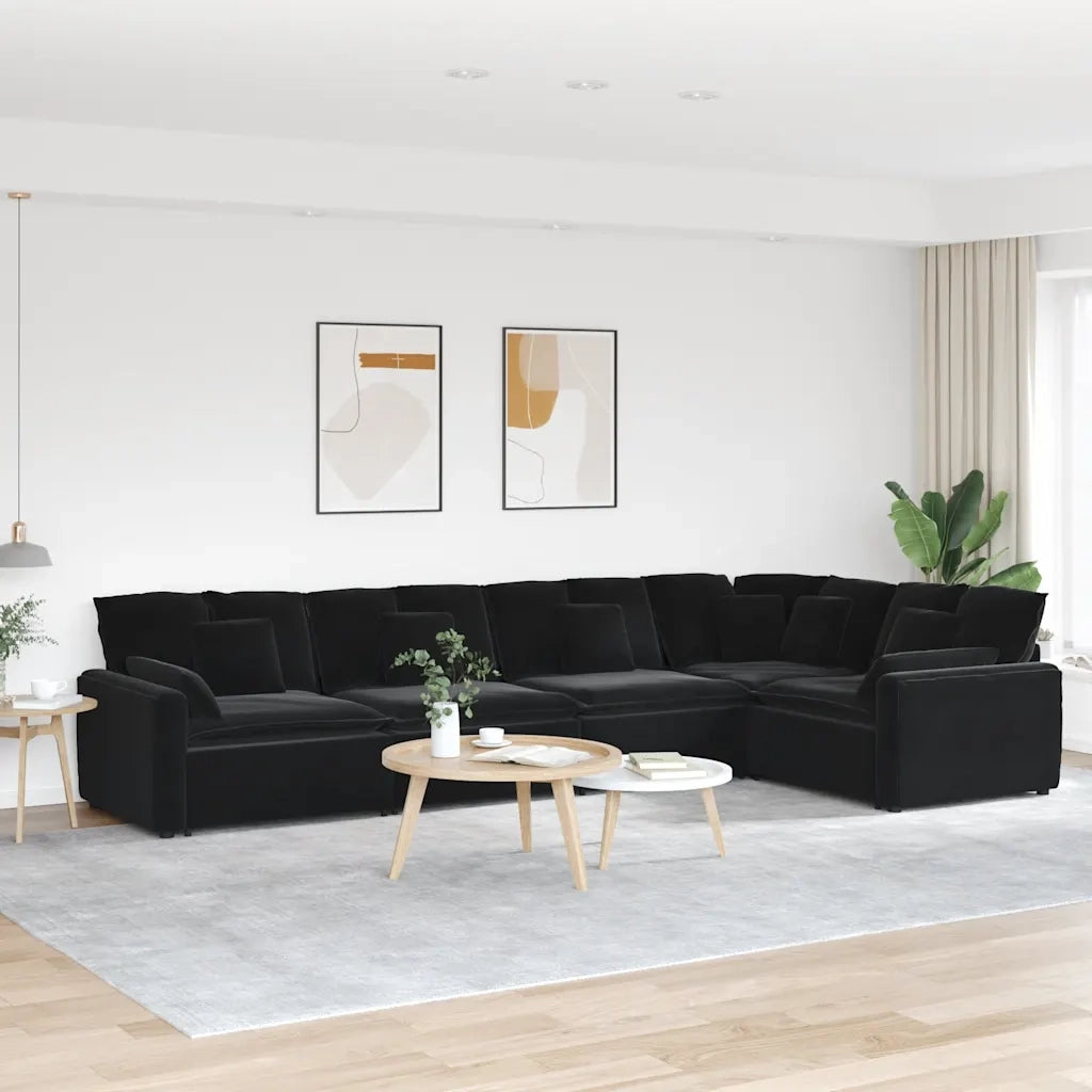 vidaXL Divano Modulare con Cuscini in Velluto Nero