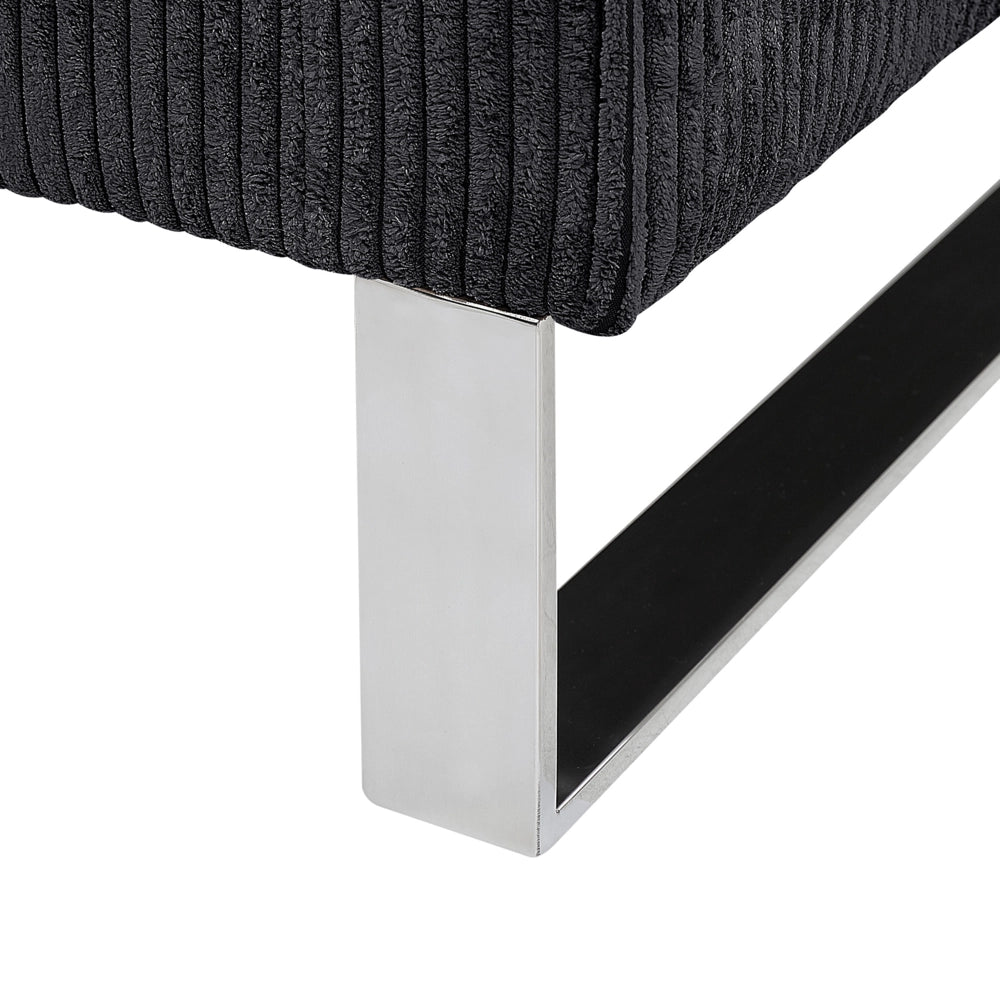 Poltrona Nero Velluto A Coste Slitta Gambe Argento Soggiorno Moderno