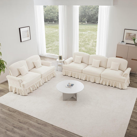 Set modulare 2 pezzi - Xylo - 3+2 posti, chenille, stile classico, bianco