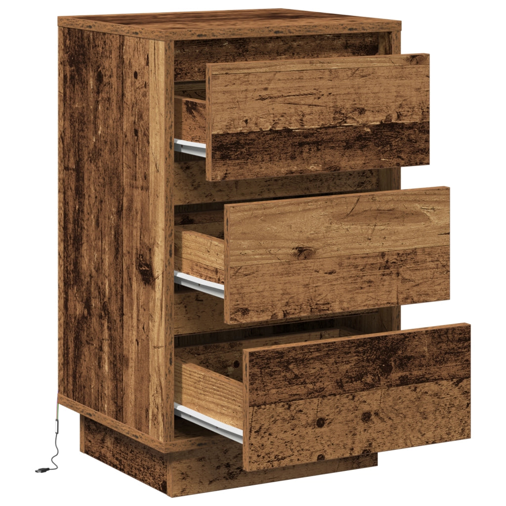 Comodino con LED Legno antico 39x34,5x65 cm Legno ingegnerizzato