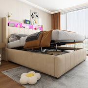 Letto Imbottito Contenitore con LED e USB ¨C MINIMAL ¨C Tessuto Beige 140x200