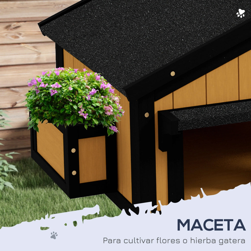 Casetta per Gatti in Legno a 2 Livelli ¨C zephmum ¨C 96x65x85,5 cm Natural