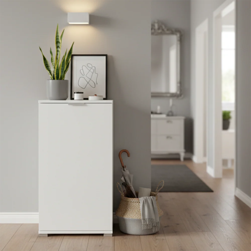 Mobiletto Base 1 Anta Bianco | Armadietto Salvaspazio Moderno con Ripiano Regolabile | Già Assemblato per Bagno, Lavanderia, Ingresso, Studio e Balcone