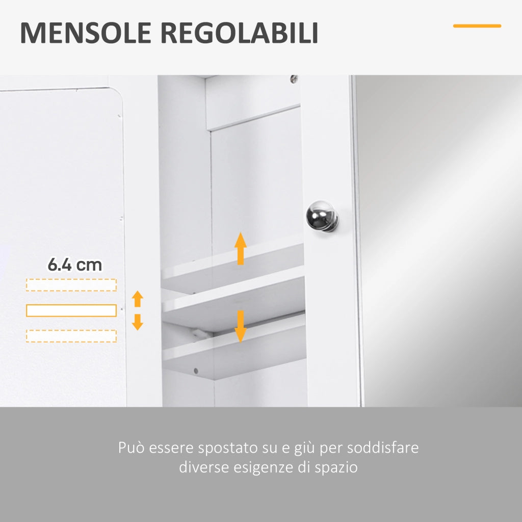 Specchio Contenitore da Bagno ¨C Xylo ¨C Bianco con Ante e Ripiani Regolabili 56x13x58cm