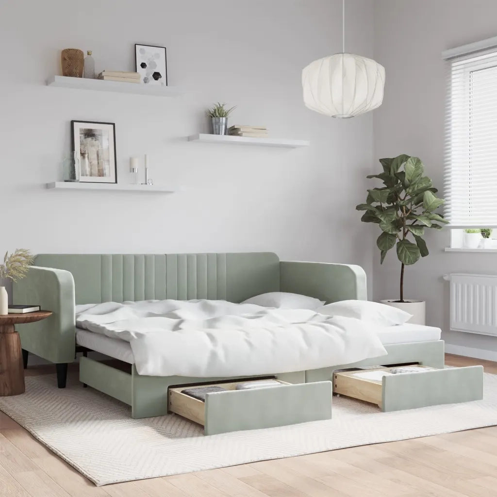 Divano Letto Estraibile Cassetti-Sofa Letto-Daybed Grigio Chiaro 100x200 Velluto 622703