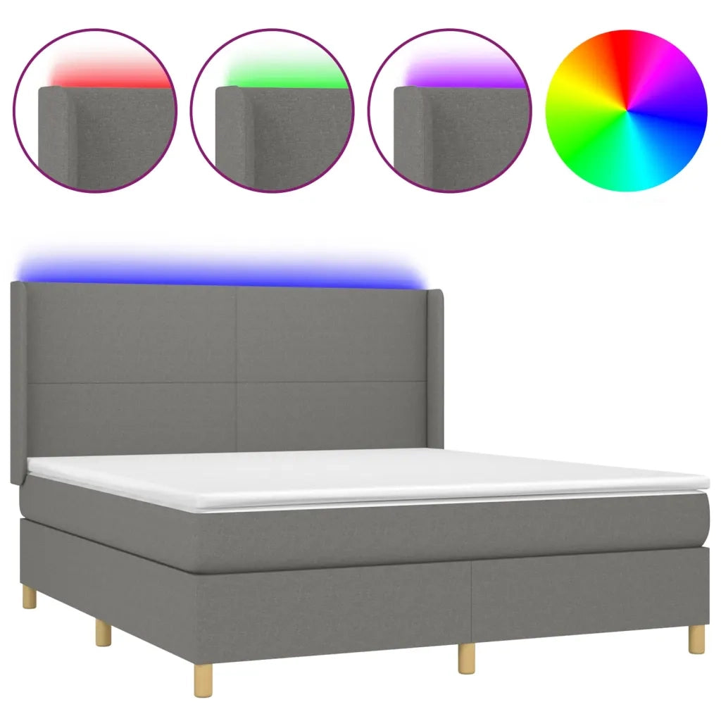 Letto a Molle Materasso e LED Grigio Scuro 160x200cm in Tessuto 3138726