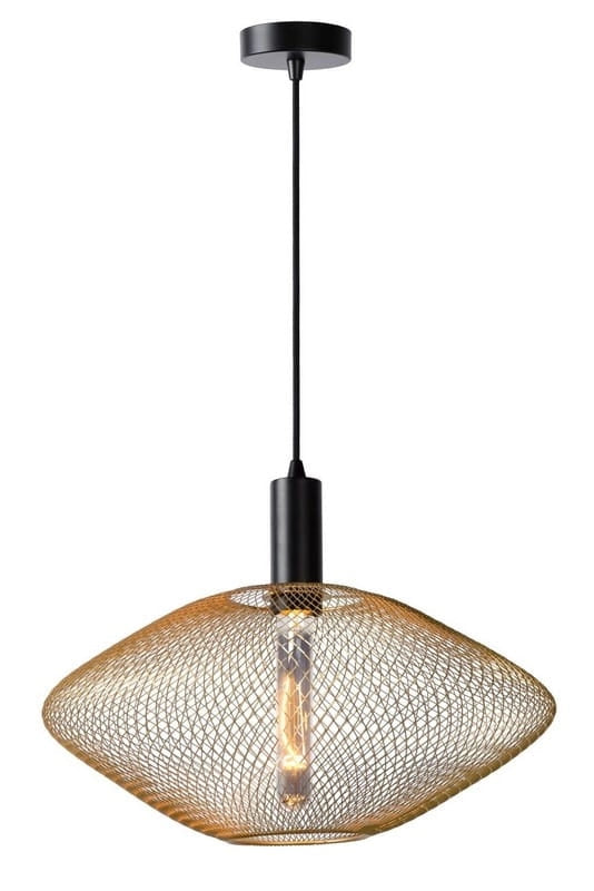 Lampada a sospensione Lucide Mesh Ø45 nero/ottone E27