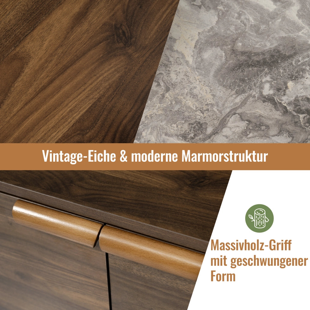 CASSETTIERA 120x40x77 cm in rovere scuro con piano effetto marmo e 3 cassetti