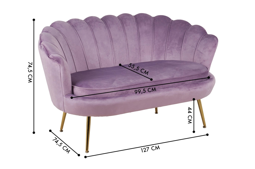 Divano Due 2 Posti In Velluto Forma Conchiglia Gambe In Metallo 133x63x75 Cm Camera Soggiorno Ufficio  Violetto