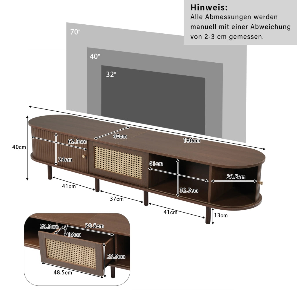 Cassettiera per TV in MDF color noce scuro; 180 cm