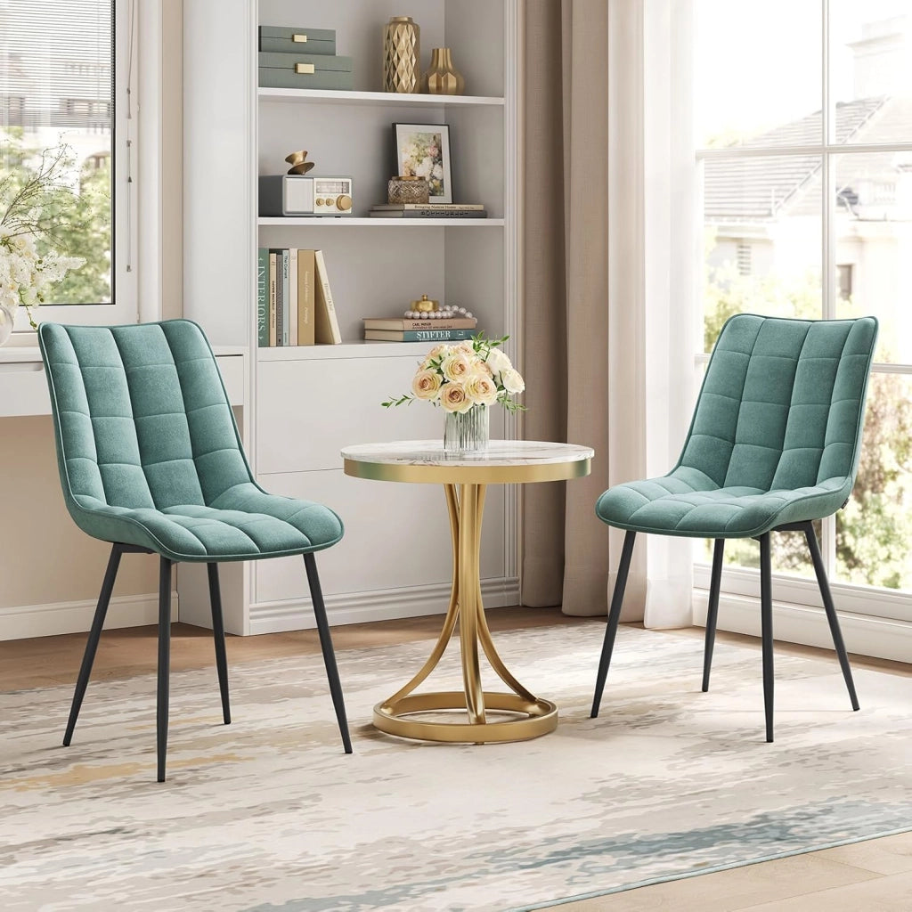 BH142ts-6 Sedie Sala da Pranzo Design Retrò Sgabello Imbottito con Rivestimento in Velluto Azzurro 6 Pezzi