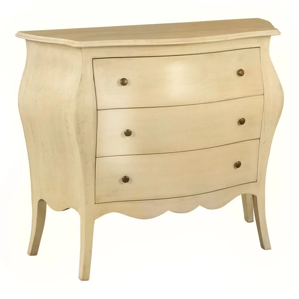 Cassettiera sagomata 3 cassetti legno avorio anticato 99x41x85 - Mobili 2G