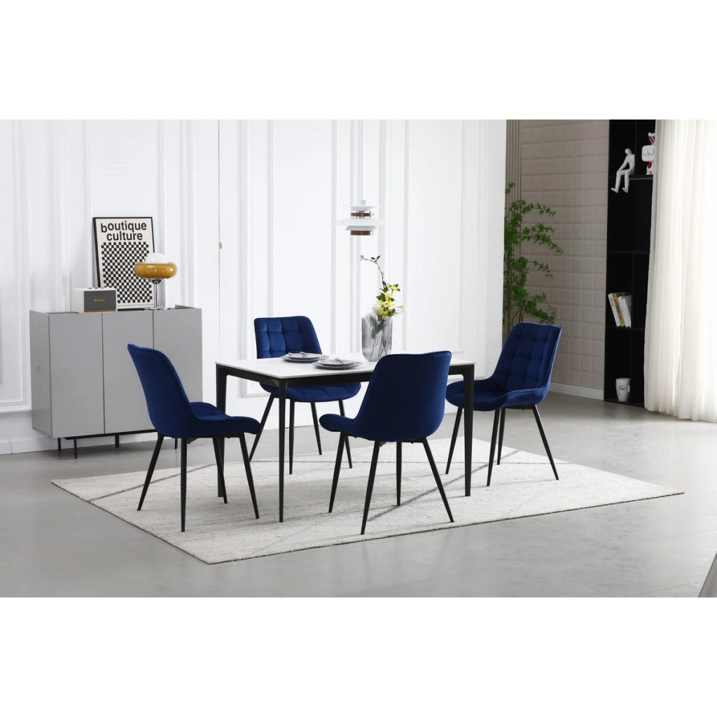 Set di 2 sedie Bera in velluto blu navy con gambe nere