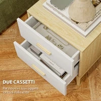 Comodino con 2 Cassetti in Legno in Stile Scandinavo, 40x40x50 cm, Rovere