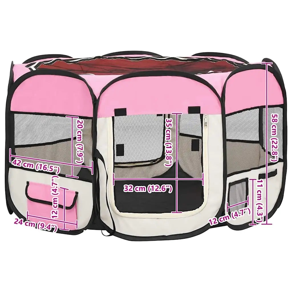 Box per Cani Pieghevole con Borsa Trasporto Rosa 110x110x58 cm 171010