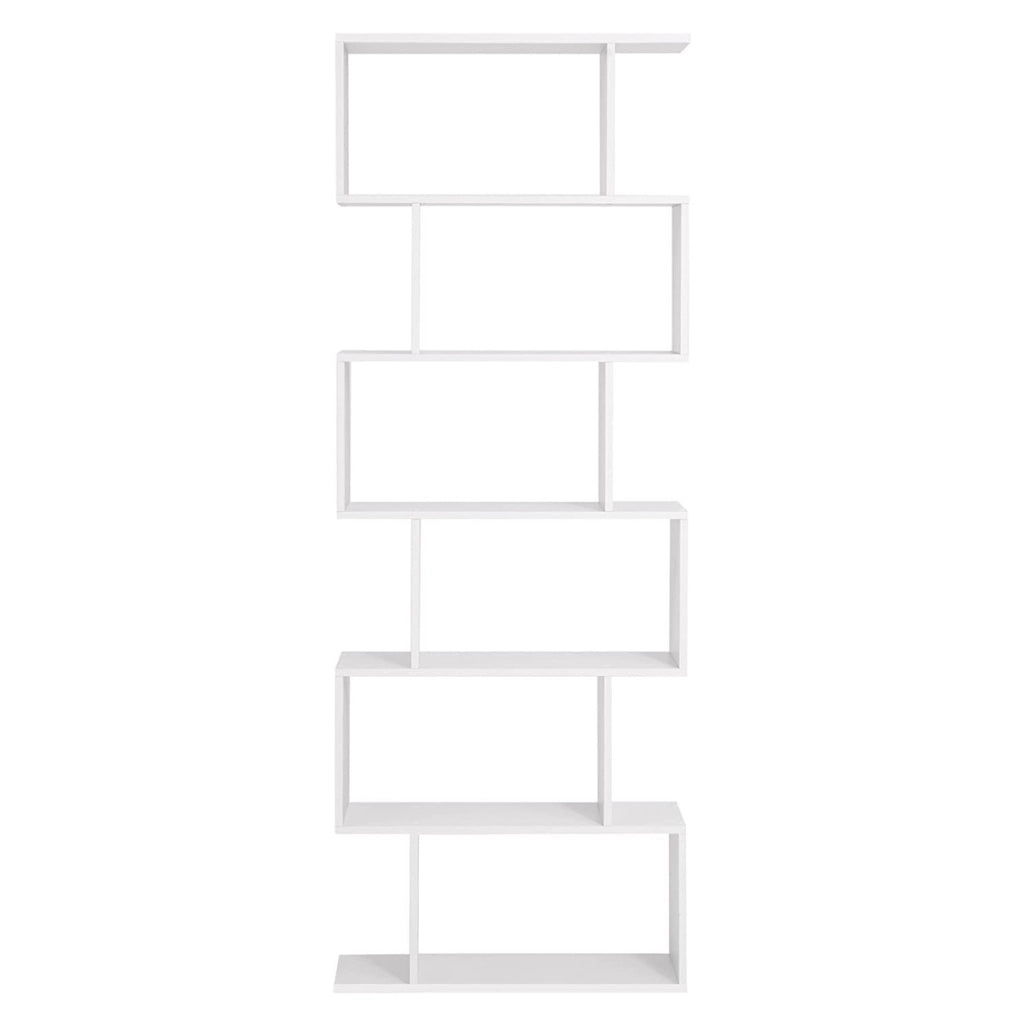 Libreria a zig-zag moderna bianca a 6 ripiani