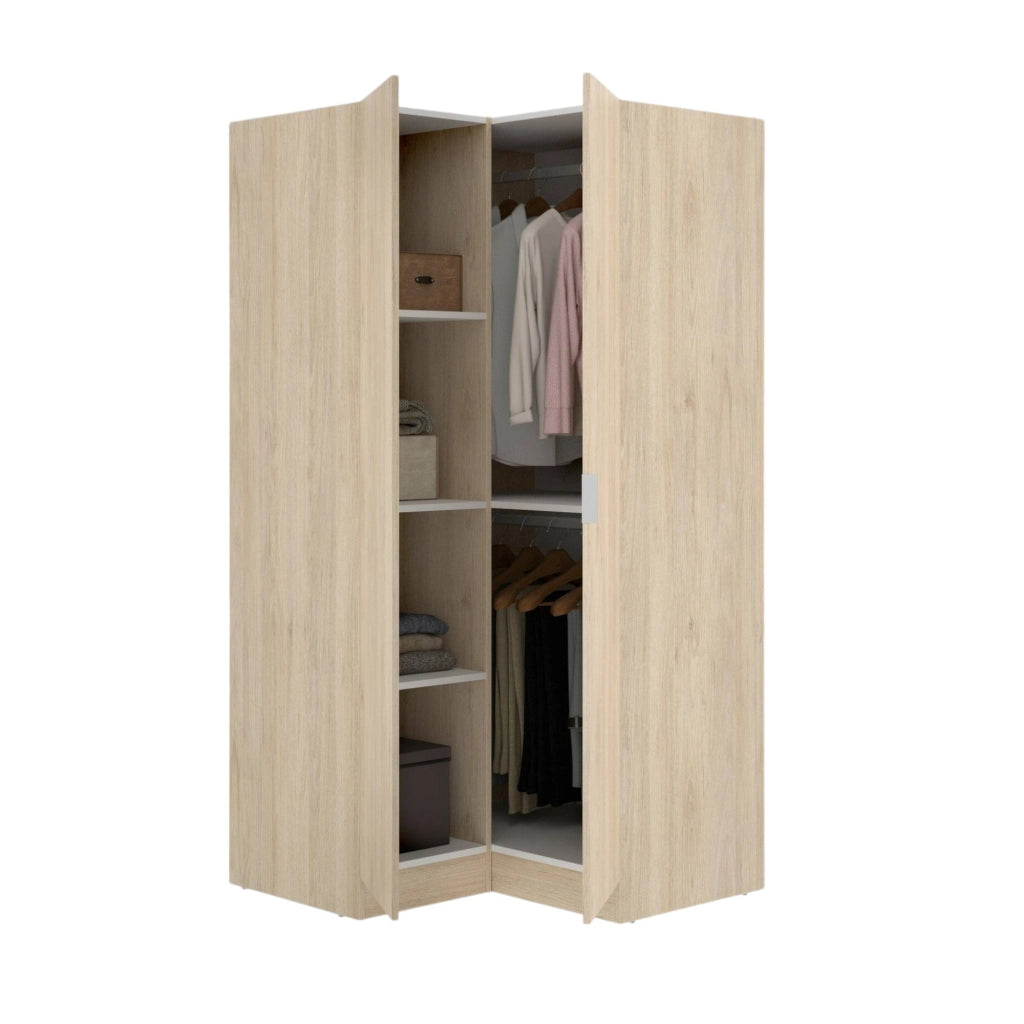 Guardaroba Aser, Mobile angolare per camera da letto, Armadio appendiabiti ad angolo a 2 ante battenti, 91x93h184 cm, Rovere