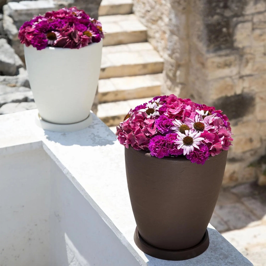 Vaso Aloe In Resina Tondo Avorio H38 Ø 30Cm