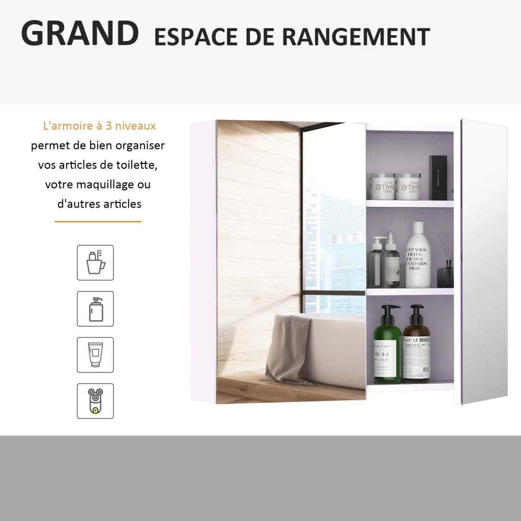 Armadietto da bagno con specchio e ripiano regolabile ¨C zephmum ¨C 70x60 cm bianco